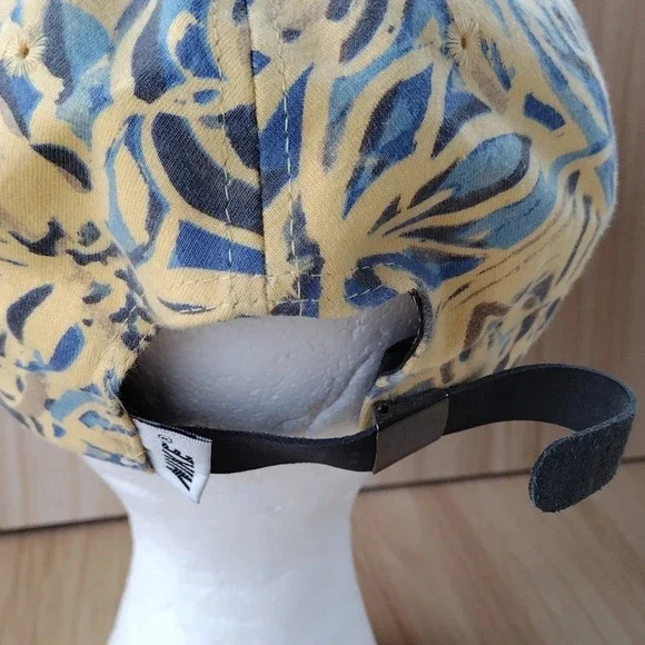 Vintage Nike Leaf Print Adjustable Hat Cap Blue Yellow AOP 80s 90s Rare